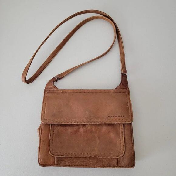 Fossil Genuine Leather Vintage Two in One Crossbody Bag Camel Brown - Picture 1 of 13